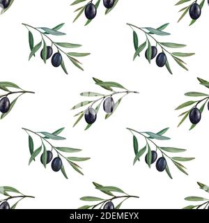 Motif aquarelle noir olives Banque D'Images