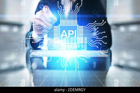 API - interface de programmation d'applications, outil de développement de logiciels, technologie de l'information et concept commercial Banque D'Images