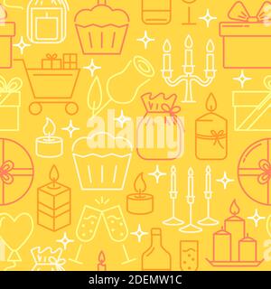 Motif de fête sans coutures dans un style de ligne. Arrière-plan lumineux avec des bougies et des cadeaux. Illustration vectorielle. Illustration de Vecteur