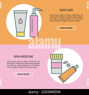 Modèles de prospectus de concept de soins de la peau et de médecine en ligne avec place pour le texte. Illustrations médicales pour bannière ou affiche. Image vectorielle. Illustration de Vecteur