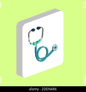 Stéthoscope icône vecteur simple. Modèle de conception de symbole d'illustration pour élément d'interface utilisateur Web mobile. Pictogramme isométrique de couleur parfaite sur carré blanc 3d. S Illustration de Vecteur