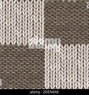 Noir et blanc patchwork à carreaux, motif sans couture réaliste. Aquarelle peinture à la main texture d'arrière-plan avec boucles détaillées. Tricots à la main Banque D'Images
