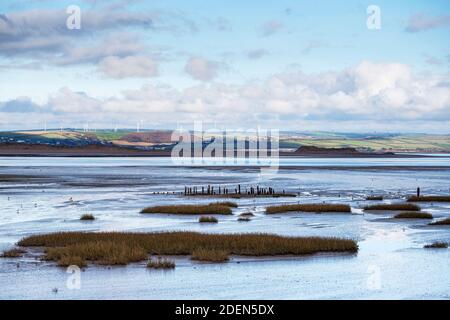 Vue sur l'estuaire depuis le Northam Burrows Country Park, North Devon, Angleterre, lumière et ombre. Banque D'Images