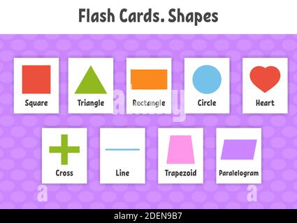 Cartes Flash. Formes d'apprentissage. Feuille de travail de développement de l'éducation. Page d'activités pour enfants. Jeu de couleurs pour les enfants. Illustration vectorielle. Style de dessin animé. Illustration de Vecteur