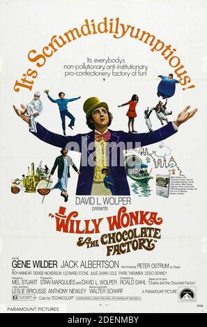 WILLY WONKA ET L'affiche DE L'USINE DE CHOCOLAT pour le 1971 Film Paramount Pictures avec Gene Wilder Banque D'Images