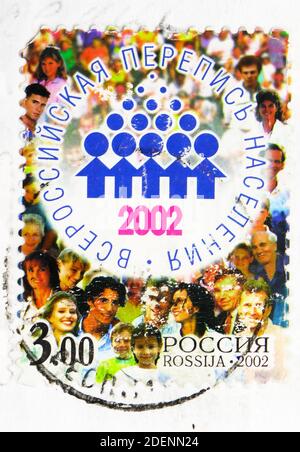 MOSCOU, RUSSIE - 5 MAI 2020 : timbre-poste imprimé en Russie consacré au recensement de la population, série, vers 2002 Banque D'Images