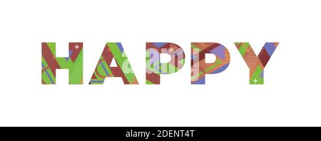 Le mot HAPPY concept écrit dans des formes rétro colorées et l'illustration des couleurs. Illustration de Vecteur