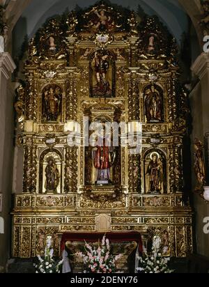 Complexe d'églises monumentales de Sant Pere de Terrassa (Saint Pierre de Terrassa). Église de Sant Pere (Saint Pierre). Chapelle de Sant Valentii. Retable de Sant Valenti (Saint-Valentin), 1689-1699. Style baroque. Terrassa, province de Barcelone, Catalogne, Espagne. Banque D'Images