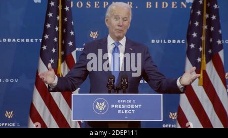 Wilmington, États-Unis. 1er décembre 2020. Le président élu Joe Biden et le vice-président élu Kamala Harris présentent leurs candidats et leurs personnes nommées à des postes clés de politique économique à Wilmington, Delaware, le 1er décembre 2020. Sur la photo : le président élu Joe Biden. (Photo de Biden-Harris transition/Sipa USA) crédit: SIPA USA/Alay Live News Banque D'Images