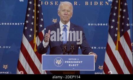 Wilmington, États-Unis. 1er décembre 2020. Le président élu Joe Biden et le vice-président élu Kamala Harris présentent leurs candidats et leurs personnes nommées à des postes clés de politique économique à Wilmington, Delaware, le 1er décembre 2020. Sur la photo : le président élu Joe Biden. (Photo de Biden-Harris transition/Sipa USA) crédit: SIPA USA/Alay Live News Banque D'Images