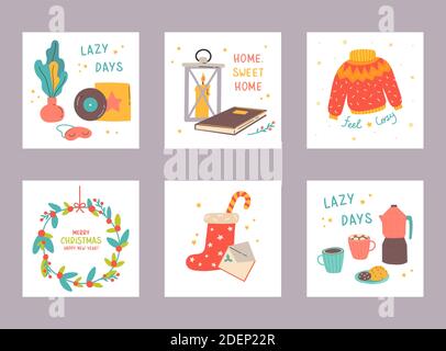 Ensemble de modèles de cartes de Noël et du nouvel an heureux Illustration de Vecteur