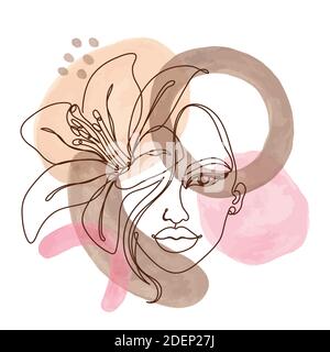 Femme avec une fleur dans un style linéaire. Illustration de Vecteur