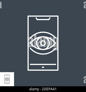 Icône de ligne fine vectorielle associée au smartphone de surveillance. Illustration de Vecteur