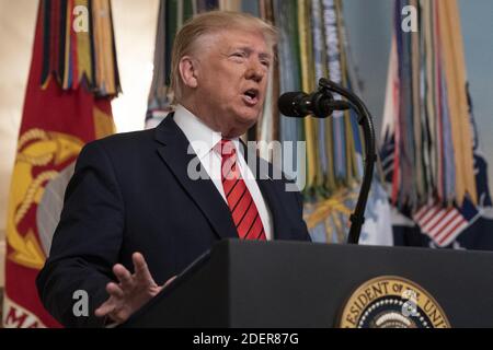 27 octobre 2019- Washington DC- le président des États-Unis Donald J. Trump fait une déclaration à la Maison Blanche sur la mort du chef de l'EI Abu Bakr al-Baghdadi lors d'un raid militaire américain en Syrie. Crédit photo: Chris Kleponis/Pool/ABACAPRESS.COM Banque D'Images