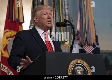 27 octobre 2019- Washington DC- le président des États-Unis Donald J. Trump fait une déclaration à la Maison Blanche sur la mort du chef de l'EI Abu Bakr al-Baghdadi lors d'un raid militaire américain en Syrie. Crédit photo: Chris Kleponis/Pool/ABACAPRESS.COM Banque D'Images