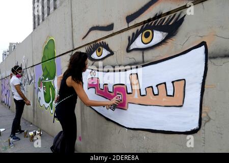 Graffitis dans le centre-ville de Beyrouth pendant la Révolution 2019, UN manifestant libanais attire la graffitis pour montrer leur soutien et exprimer leur réaction dans le cadre de manifestations antigouvernementales semblent utiliser le graffiti pour l'expression émotionnelle de la révolution. Les images utilisent des mots politiques, des citations et parfois des insultes. De nombreux messages contiennent des mots jurons et un langage brut, dans un effort pour supprimer leurs cibles (par exemple, les dirigeants du gouvernement) de leur légitimité et de leurs références morales. L'art a été fait à la hâte dans un moment de colère et de dégoût contre le système. Beyrouth, Liban, le 31 octobre 2019. Photo d'Alfred Banque D'Images