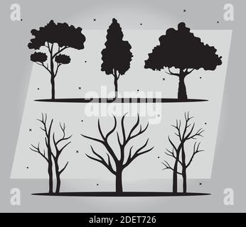 ensemble de six icônes représentant une silhouette de forêt Illustration de Vecteur