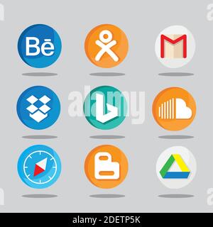 lot de neuf icônes de réseaux sociaux Illustration de Vecteur