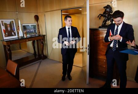 Gerald Darmanin Ministre du Budget et des comptes publics lors de la présentation du rapport TRACFIN au Ministère des Finances et comptes publics a Bercy, Paris, France, le 10 décembre 2019. Photo de Jean-Bernard Vernier/JBV/ABACAPRESS.COM Banque D'Images