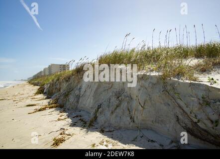 21 septembre 2020. Les dunes de sable subissent une grave érosion lors des ouragans et des tempêtes tropicales. Cette dune présente des dommages à la suite de vents violents et d'une tempête. Banque D'Images