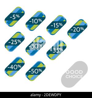 Ensemble d'étiquettes de remise modifiables avec symboles de pourcentage. Simplicité géométrique - conception universelle pour les boutiques web, autocollants imprimés, étiquettes, étiquettes de prix, mauvais Illustration de Vecteur