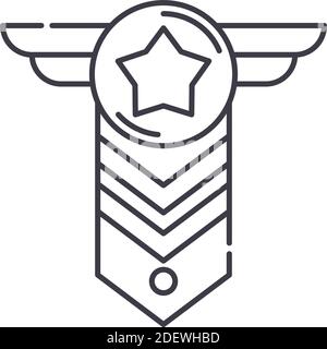 Icône d'emblème militaire, illustration isolée linéaire, vecteur ligne mince, signe de conception de Web, symbole de concept de contour avec trait modifiable sur fond blanc Illustration de Vecteur