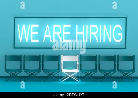 Nous recrutons un concept avec une rangée de chaises, rendu 3d Banque D'Images