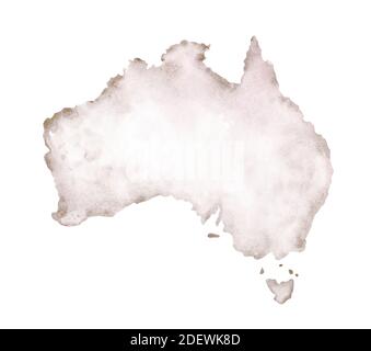 Carte d'aquarelle dessinée à la main de l'Australie isolée sur blanc. Banque D'Images