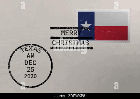 Enveloppe d'affranchissement avec drapeau américain du Texas sur le timbre-poste et les timbres d'annulation, vecteur Illustration de Vecteur