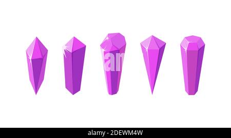 Pierres de cristal rose comme le quartz améthyste. Jeu de pierres précieuses ou cristaux de verre pour les jeux et autres motifs. Illustration vectorielle de style dessin animé Illustration de Vecteur