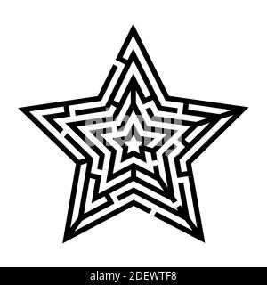 Labyrinthe d'étoiles noir sur blanc. Casse-tête logique pour les enfants. Une bonne façon de partir. Illustration vectorielle plate isolée sur fond blanc. Illustration de Vecteur