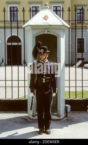 Sa Majesté la Garde des rois de Norvège à l'extérieur du Palais royal d'Oslo Banque D'Images