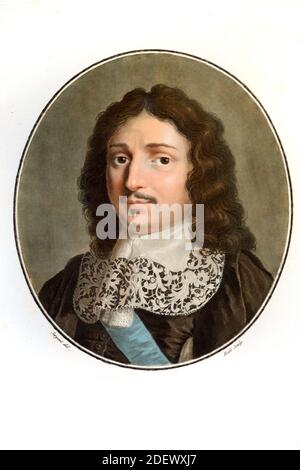 Portrait de Jean-Baptiste Colbert (1619-1683) homme d'État français et premier ministre d'État (1661-1683) sous le règne du roi Louis XIV (Angl. 1788) (Sergent, Ridé) gravure ou illustration Banque D'Images