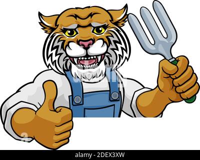 Wildcat Gardener Gardening Animal Mascot Illustration de Vecteur