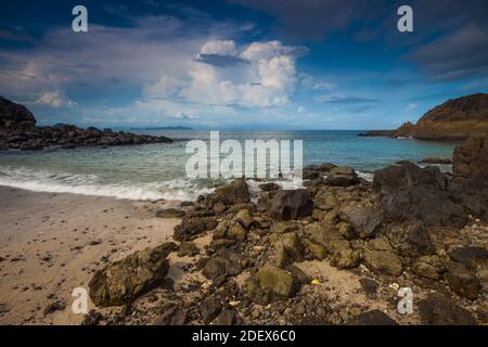 Panama paysage à la petite île Granito de Oro, parc national de Coiba, côte Pacifique, province de Veraguas, République du Panama. Banque D'Images