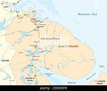 Carte vectorielle de la péninsule de Kola dans le nord-ouest de la Russie Illustration de Vecteur