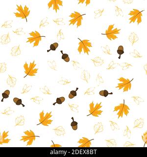 motif d'automne avec des feuilles de chêne et des glands sur un arrière-plan blanc Illustration de Vecteur