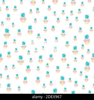 Ananas avec lunettes de soleil illustration tropicale sans couture, motif estival Illustration de Vecteur
