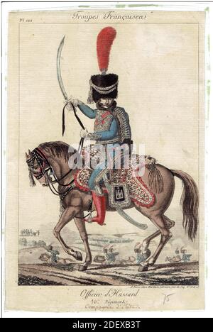 officier de la compagnie d'élite du 10e hussards sous le 1er Empire par Martinet, cavalerie légère française Premier Empire Banque D'Images
