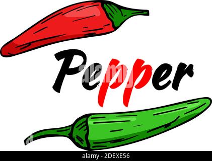 Poivrons rouges et verts, vecteur. Illustration avec lettrage. Illustration de Vecteur