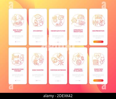 Page de l'application mobile d'intégration de l'allaitement et de la nourriture pour bébé avec ensemble de concepts Illustration de Vecteur