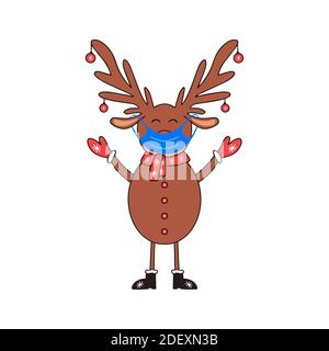 Cerf de Santa dans un masque médical isolé sur un fond blanc. Illustration de Vecteur