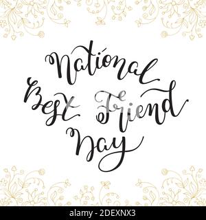 Lettrage à la main Journée nationale des meilleurs amis. Modèle pour carte, affiche, impression. Illustration de Vecteur