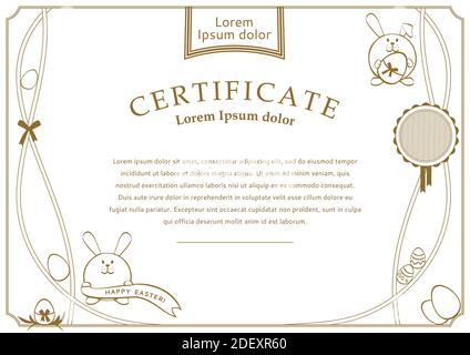 Certificat blanc de Pâques avec lapin, œufs de Pâques. Noir et blanc Pâques Illustration de Vecteur