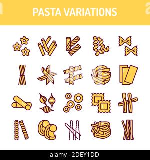 Jeu d'icônes de couleur originales de pâtes italiennes. Elément vectoriel isolé. Pictogrammes de contour pour la page Web, Illustration de Vecteur