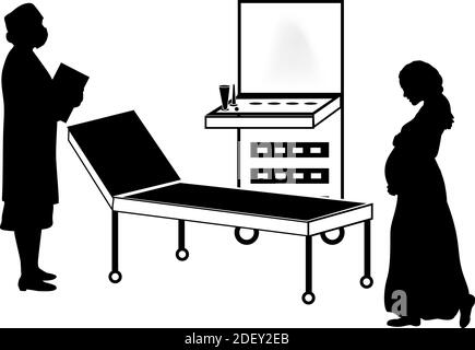 Silhouettes des femmes enceintes et médecin à l'échographe médical. Icône de symbole d'illustration Illustration de Vecteur