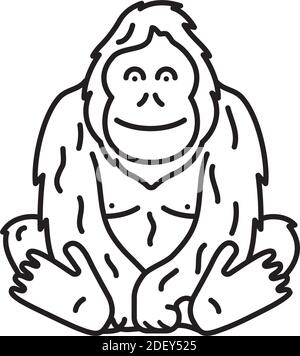 Le vecteur du singe Orangutan est l'icône du jour de l'Orangutan le 19 août. Symbole de contour des espèces et de la faune en voie de disparition. Illustration de Vecteur