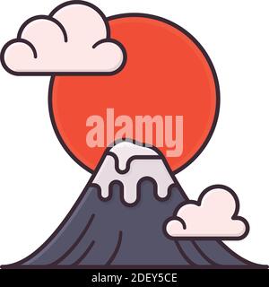 Illustration vectorielle du Mont Fuji au Japon avec nuages et coucher de soleil pour les vacances du jour de la montagne le 11 août. Symbole d'appréciation de la nature isolé sur le blanc b Illustration de Vecteur