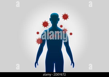 Corps humain et globules rouges. Concept: Coronavirus, COVID-19, maladies respiratoires infectieuses et inflammatoires comme la bronchite, la pneumonie Banque D'Images