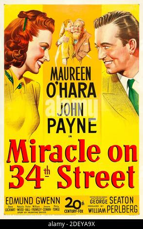 MIRACLE SUR LA 34E RUE affiche pour le film de Fox du 1947 20e siècle avec Maureen O'Hara, John Payne et une très jeune Natalie Wood Banque D'Images